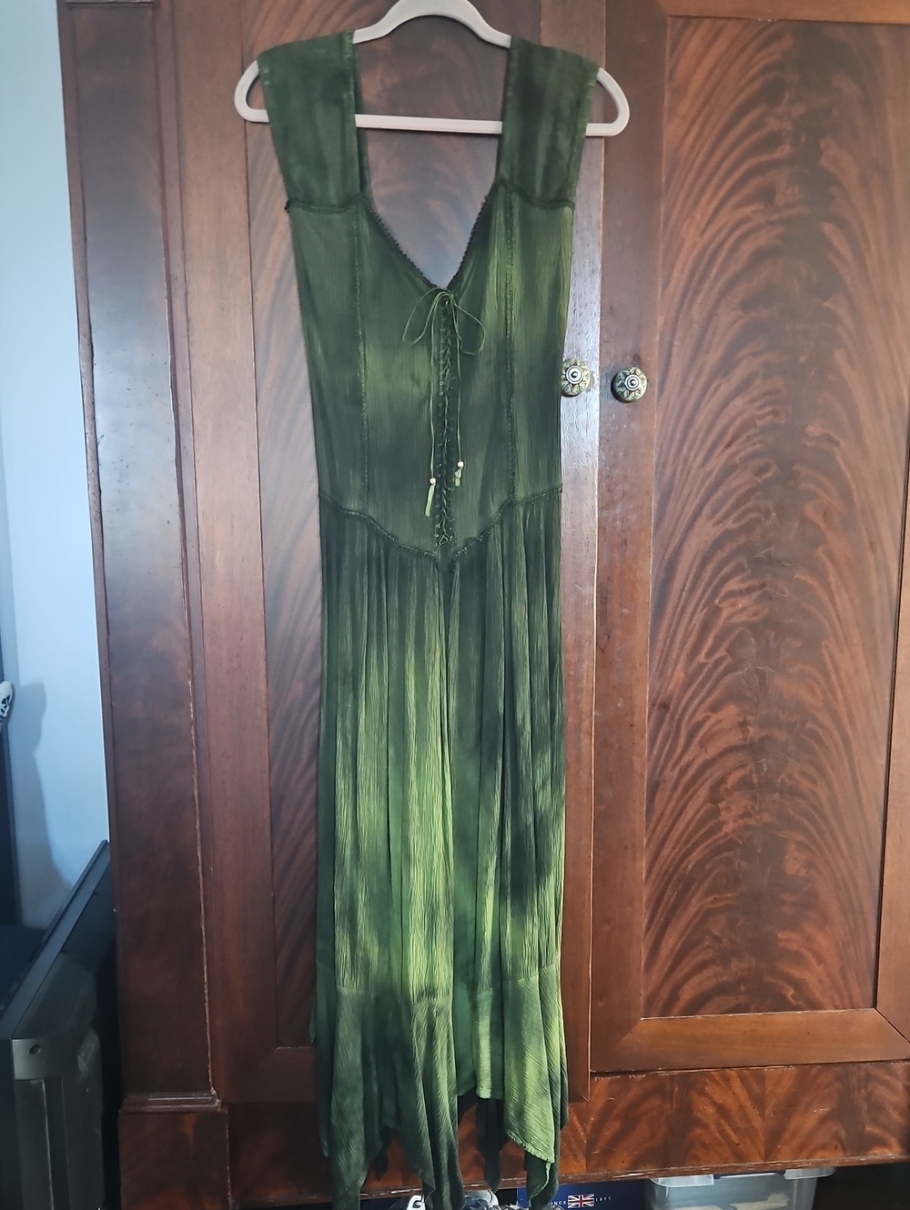 Green V-Neck Maxi Dress with Tie Front